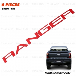 Logo โลโก้ติดท้าย โลโก้ติดฝากระบะท้าย "RANGER" 6 ชิ้น สีแดง สำหรับ Ford Ranger XLT XLS Hi-Rider Wildtrak ปี 2022-2023